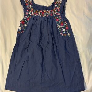 Girls Navy Floral Embroidered Sleeveless Dress